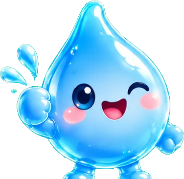 The droplet mascot waving hello