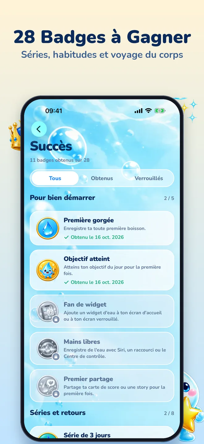 28 Badges à Gagner: séries, habitudes et voyage du corps