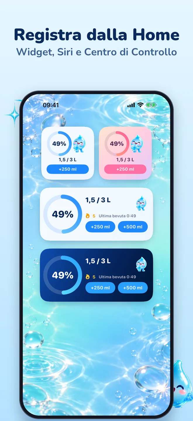 Registra dalla Home: widget dell'acqua in vari stili
